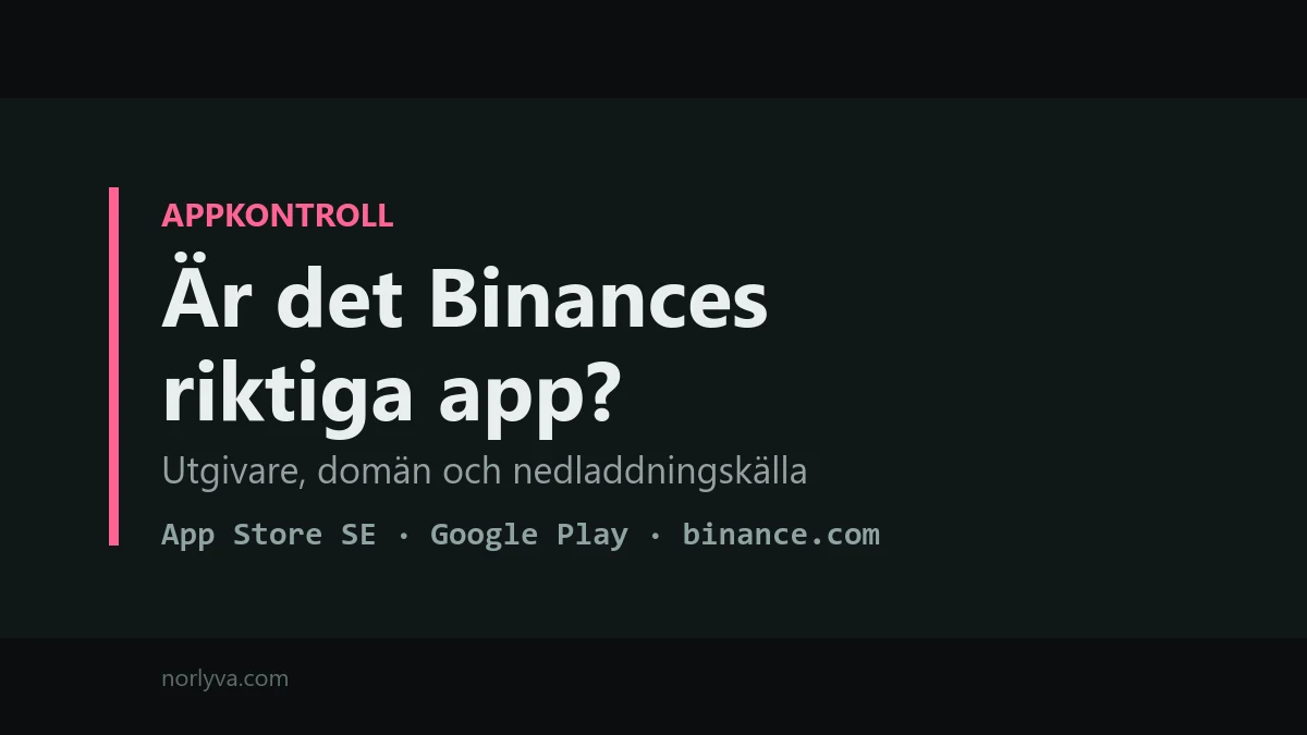 Ladda ner Binance-appen i Sverige: kontrollera utgivare, domän och källa