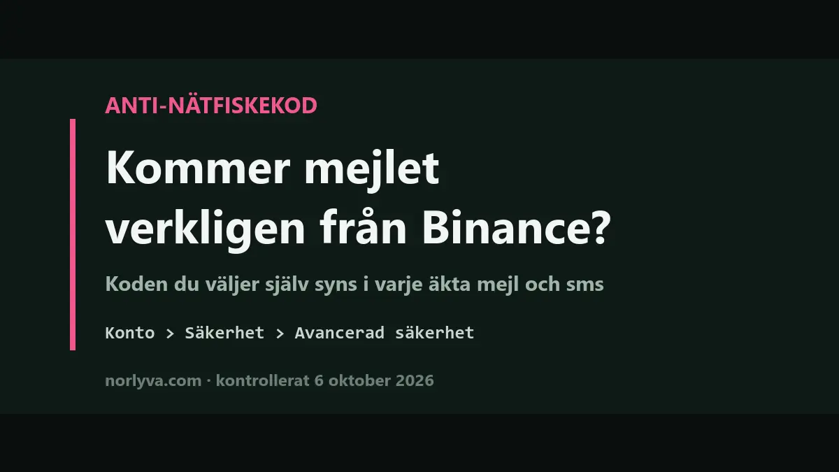 Anti-nätfiskekoden på Binance: så ser du om mejlet eller sms:et är äkta