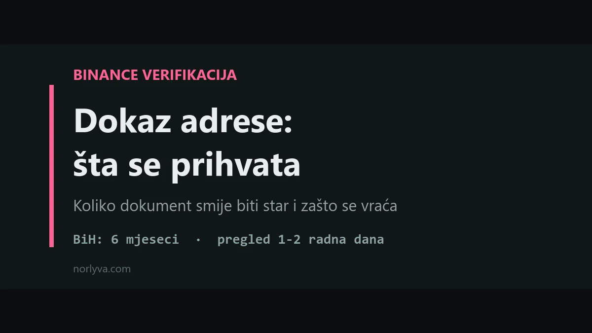Dokaz adrese na Binanceu: koji dokumenti prolaze u BiH i koliko smiju biti stari