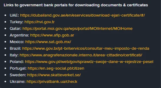 Spisak državnih portala za preuzimanje dokumenata na Binance stranici pomoći: jedanaest država, bez Bosne i Hercegovine